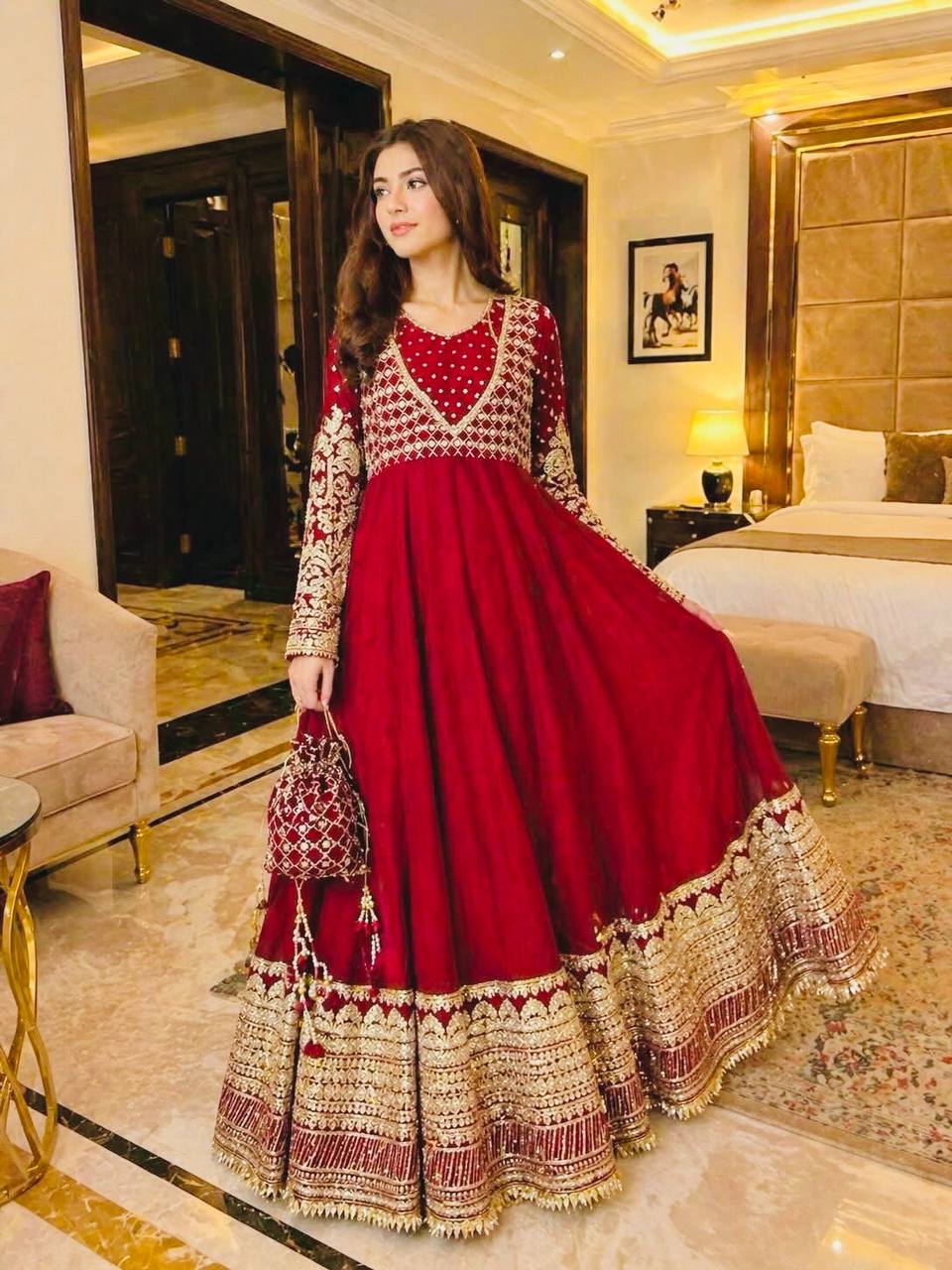Afsana Étoile Designer Heavy Georgette Sequins Embroidered Anarkali Gown Set with 4 Meter Flair and Embroidered Dupatta