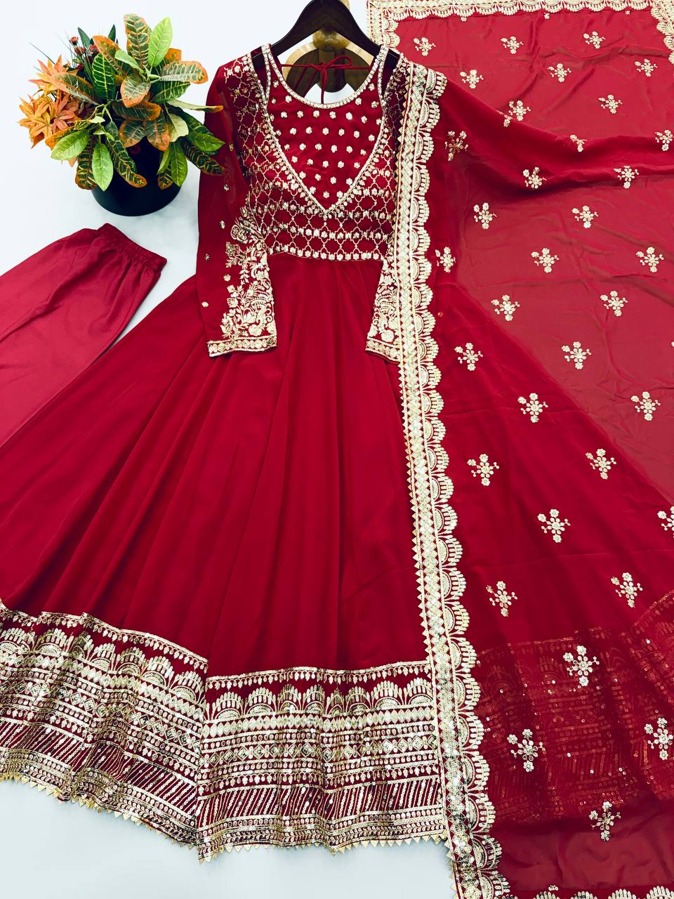 Afsana Étoile Designer Heavy Georgette Sequins Embroidered Anarkali Gown Set with 4 Meter Flair and Embroidered Dupatta