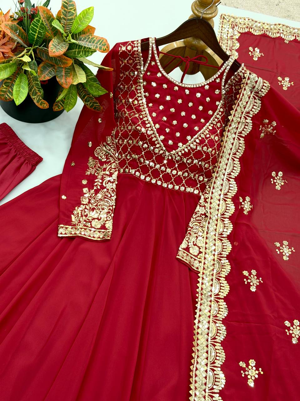 Afsana Étoile Designer Heavy Georgette Sequins Embroidered Anarkali Gown Set with 4 Meter Flair and Embroidered Dupatta