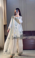 Elegant Full Sleeve Silk Kurti with Farshi Salwar & Dupatta