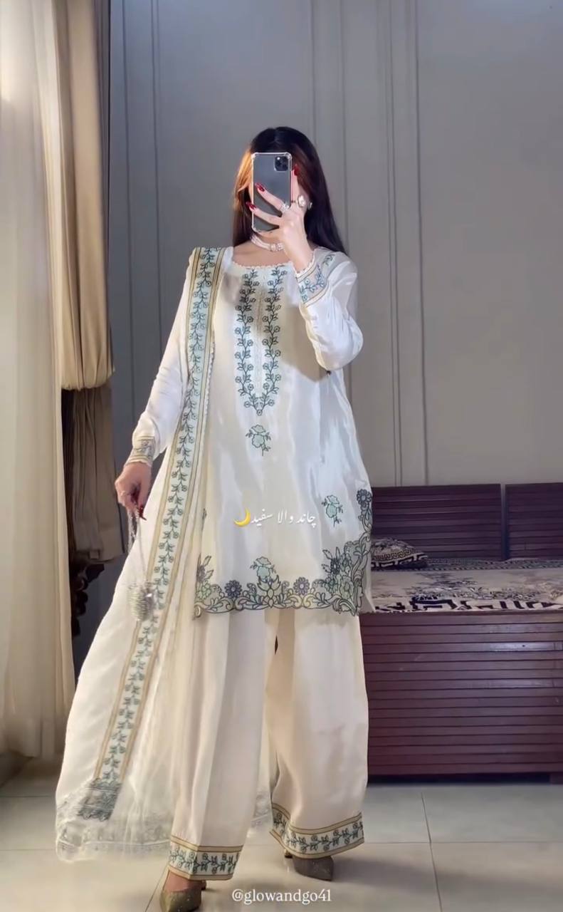 Elegant Full Sleeve Silk Kurti with Farshi Salwar & Dupatta