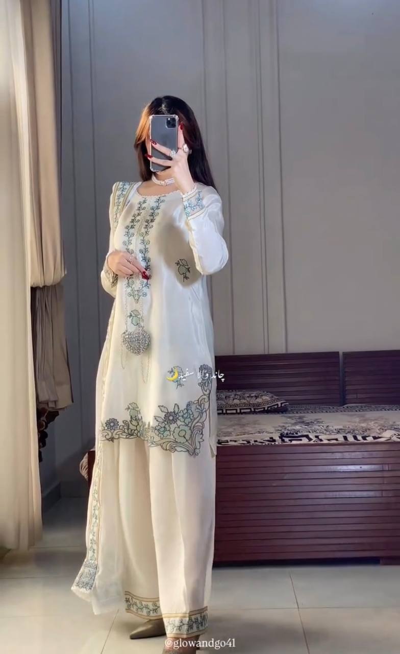 Elegant Full Sleeve Silk Kurti with Farshi Salwar & Dupatta