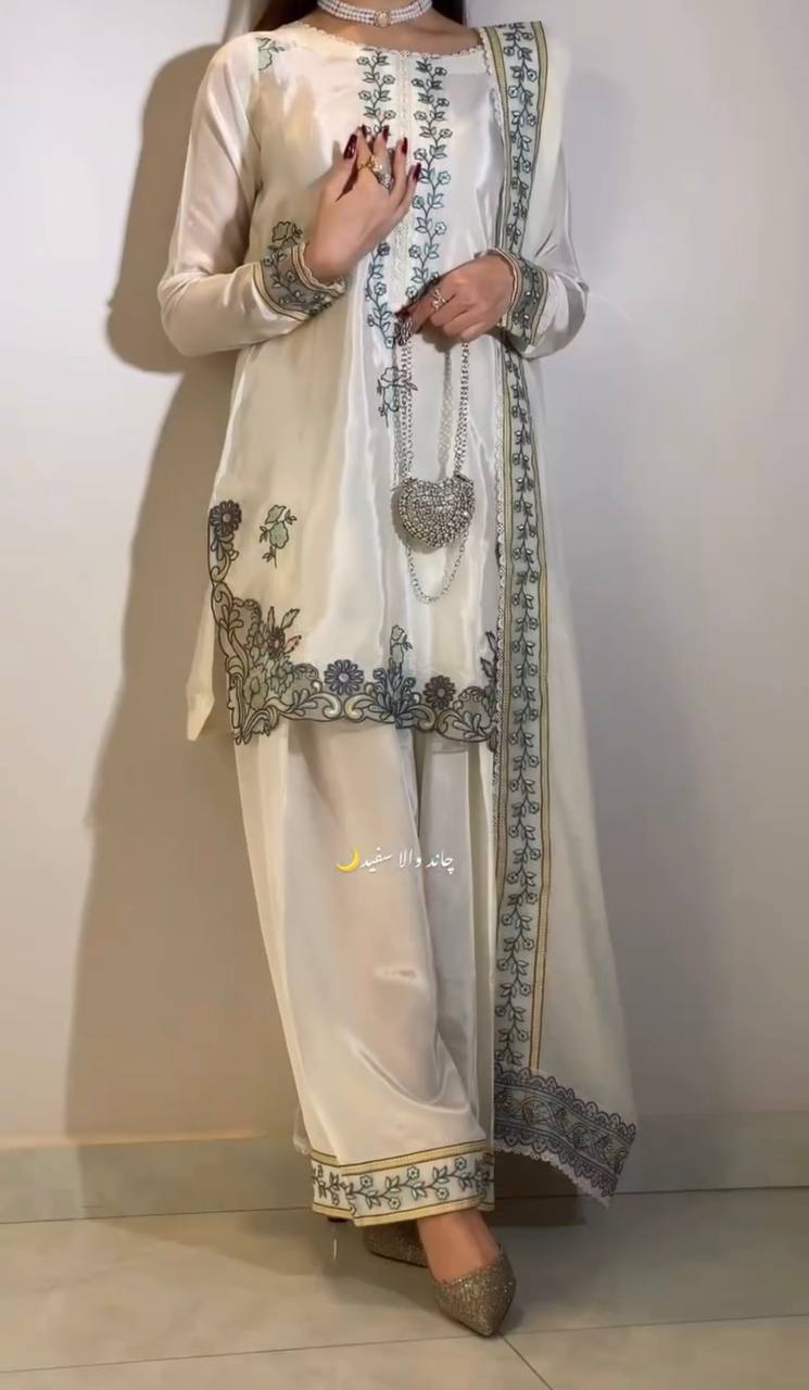 Elegant Full Sleeve Silk Kurti with Farshi Salwar & Dupatta
