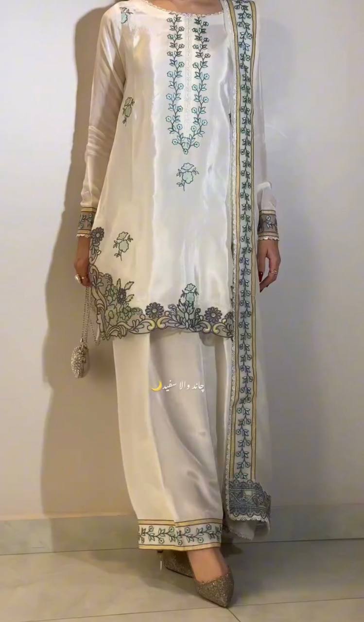 Elegant Full Sleeve Silk Kurti with Farshi Salwar & Dupatta