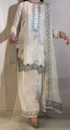 Elegant Full Sleeve Silk Kurti with Farshi Salwar & Dupatta