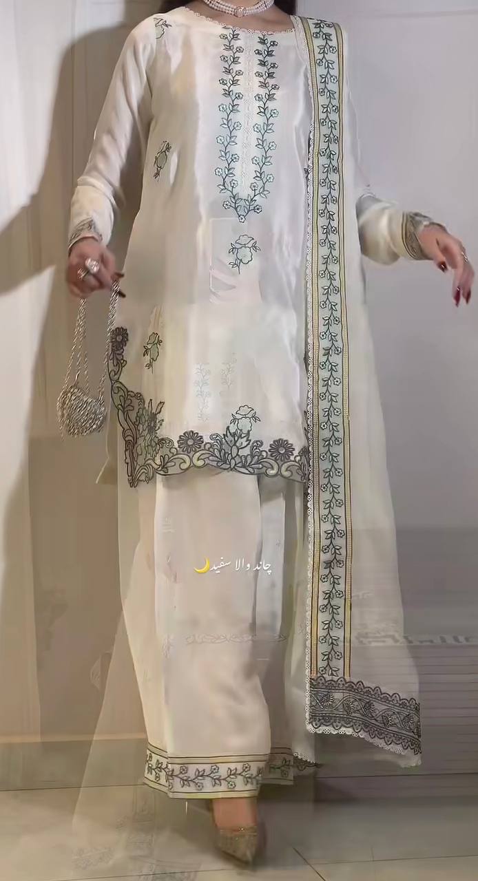 Elegant Full Sleeve Silk Kurti with Farshi Salwar & Dupatta