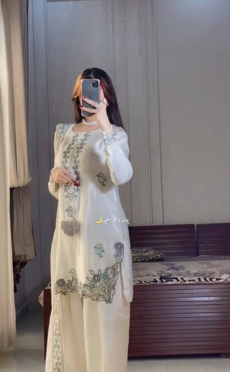 Elegant Full Sleeve Silk Kurti with Farshi Salwar & Dupatta