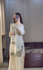 Elegant Full Sleeve Silk Kurti with Farshi Salwar & Dupatta