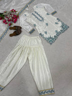 Elegant Full Sleeve Silk Kurti with Farshi Salwar & Dupatta
