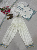 Elegant Full Sleeve Silk Kurti with Farshi Salwar & Dupatta