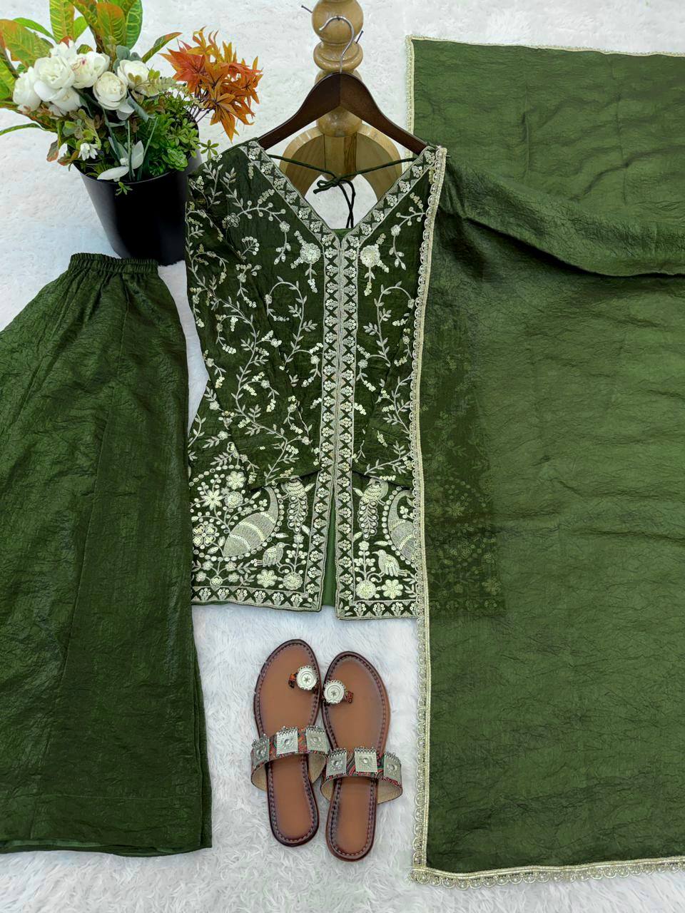 Pure Fendy Silk Palazzo Set with Heavy Embroidery Sequence Work