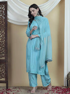 Rayon Embroidered Palazzo Suit with Faux Georgette Lace Dupatta