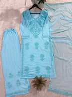 Rayon Embroidered Palazzo Suit with Faux Georgette Lace Dupatta