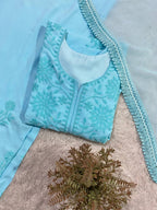 Rayon Embroidered Palazzo Suit with Faux Georgette Lace Dupatta