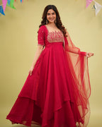 Naayra Lotus Neck Gown with Beadwork, Sequin Embroidery & Butterfly Net Dupatta, Diwali & Karwa Chauth Special