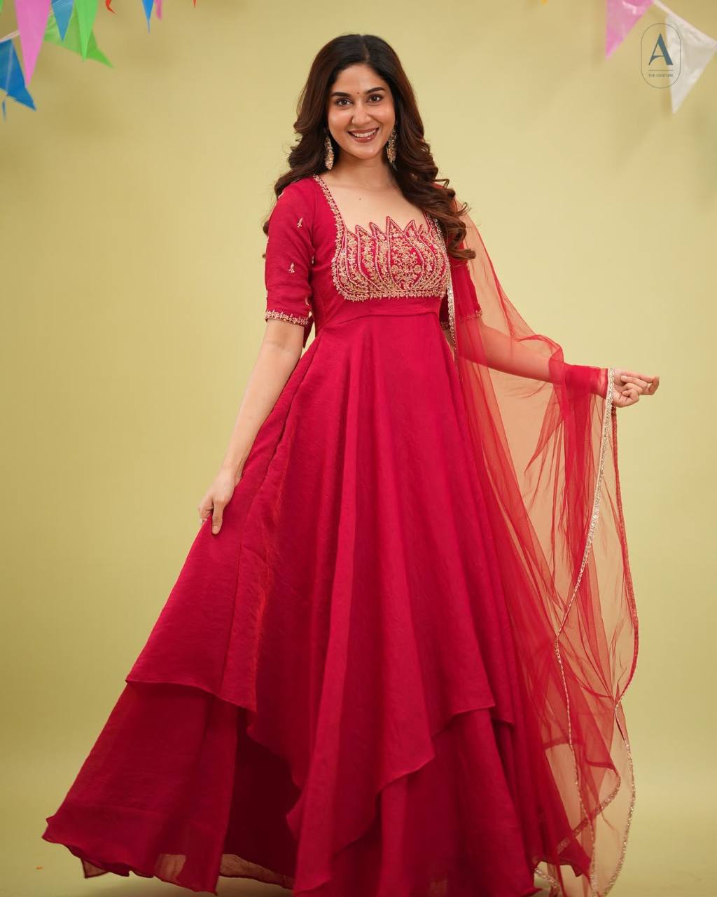 Naayra Lotus Neck Gown with Beadwork, Sequin Embroidery & Butterfly Net Dupatta, Diwali & Karwa Chauth Special