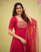 Naayra Lotus Neck Gown with Beadwork, Sequin Embroidery & Butterfly Net Dupatta, Diwali & Karwa Chauth Special