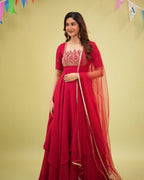 Naayra Lotus Neck Gown with Beadwork, Sequin Embroidery & Butterfly Net Dupatta, Diwali & Karwa Chauth Special