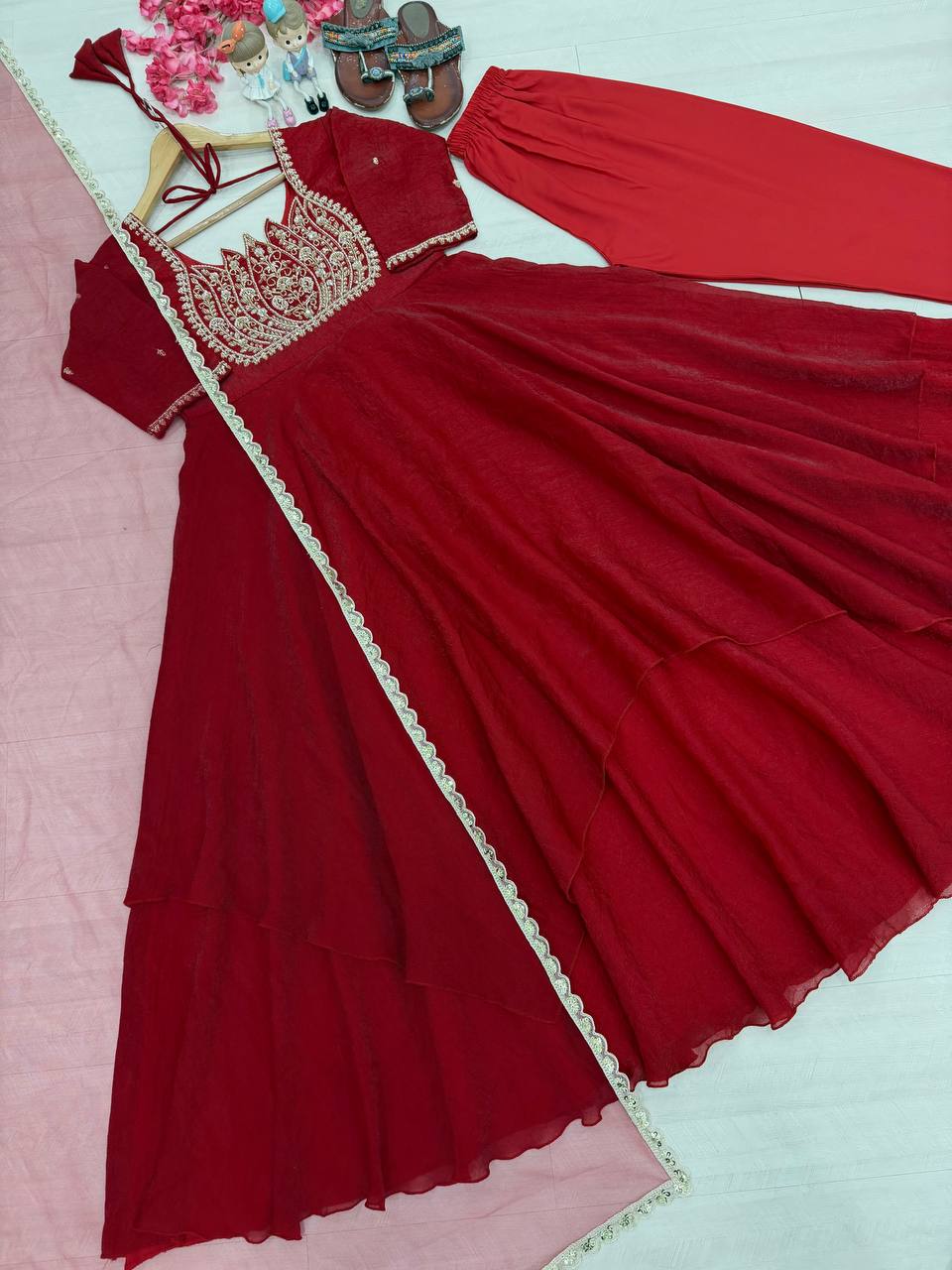 Naayra Lotus Neck Gown with Beadwork, Sequin Embroidery & Butterfly Net Dupatta, Diwali & Karwa Chauth Special