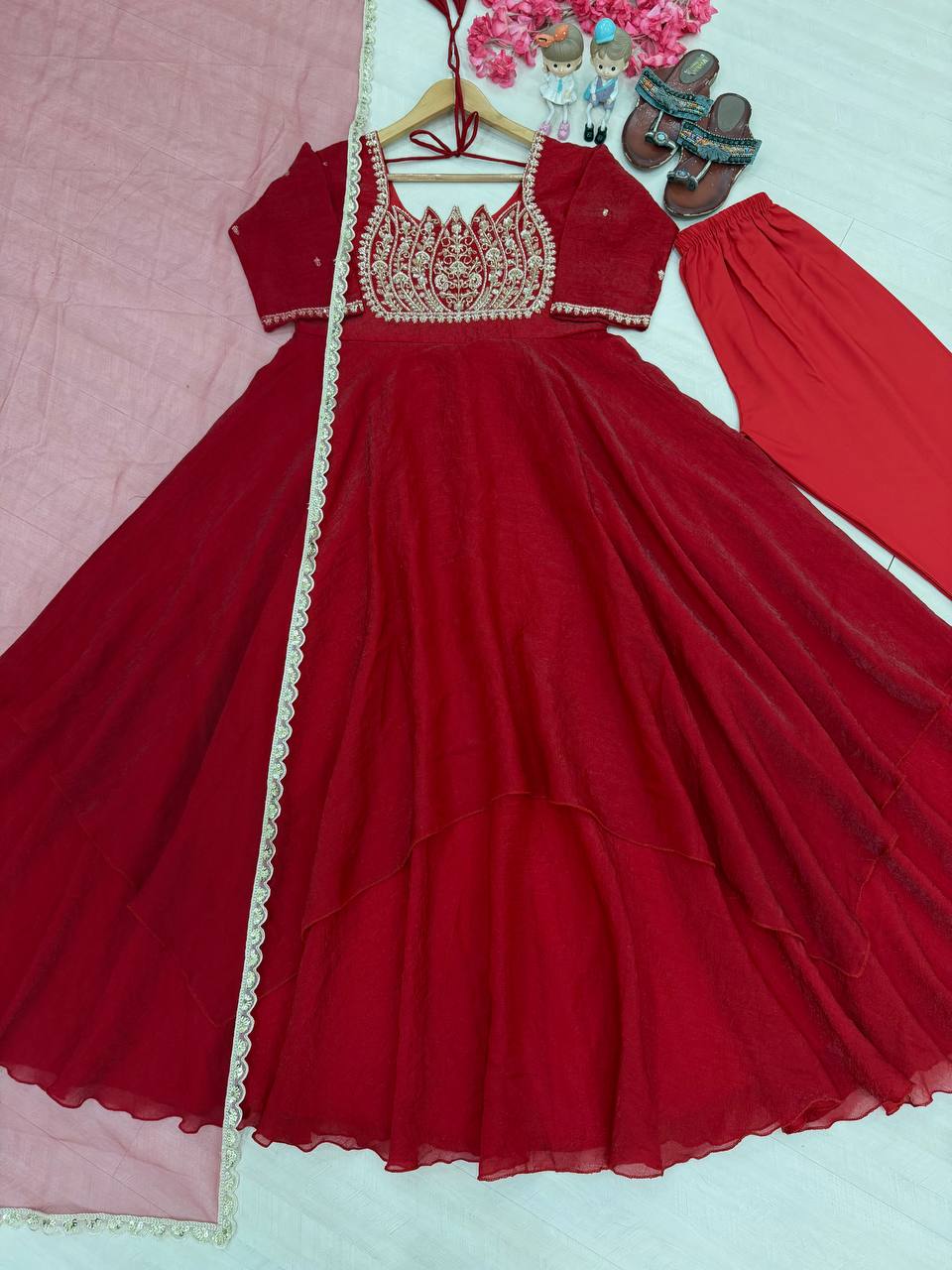 Naayra Lotus Neck Gown with Beadwork, Sequin Embroidery & Butterfly Net Dupatta, Diwali & Karwa Chauth Special