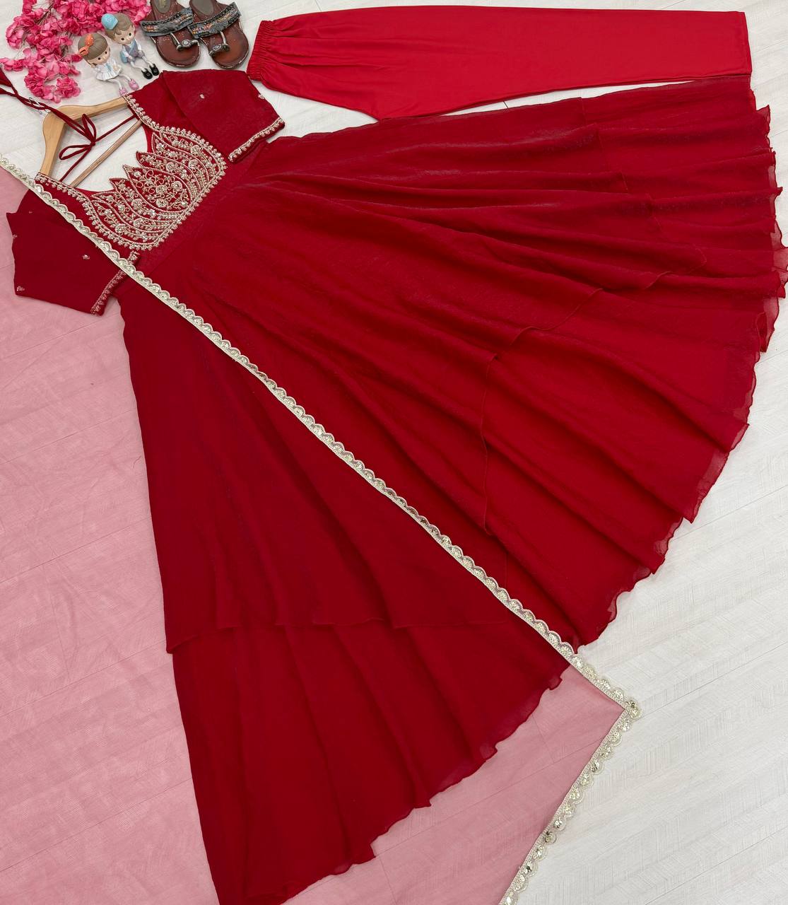Naayra Lotus Neck Gown with Beadwork, Sequin Embroidery & Butterfly Net Dupatta, Diwali & Karwa Chauth Special
