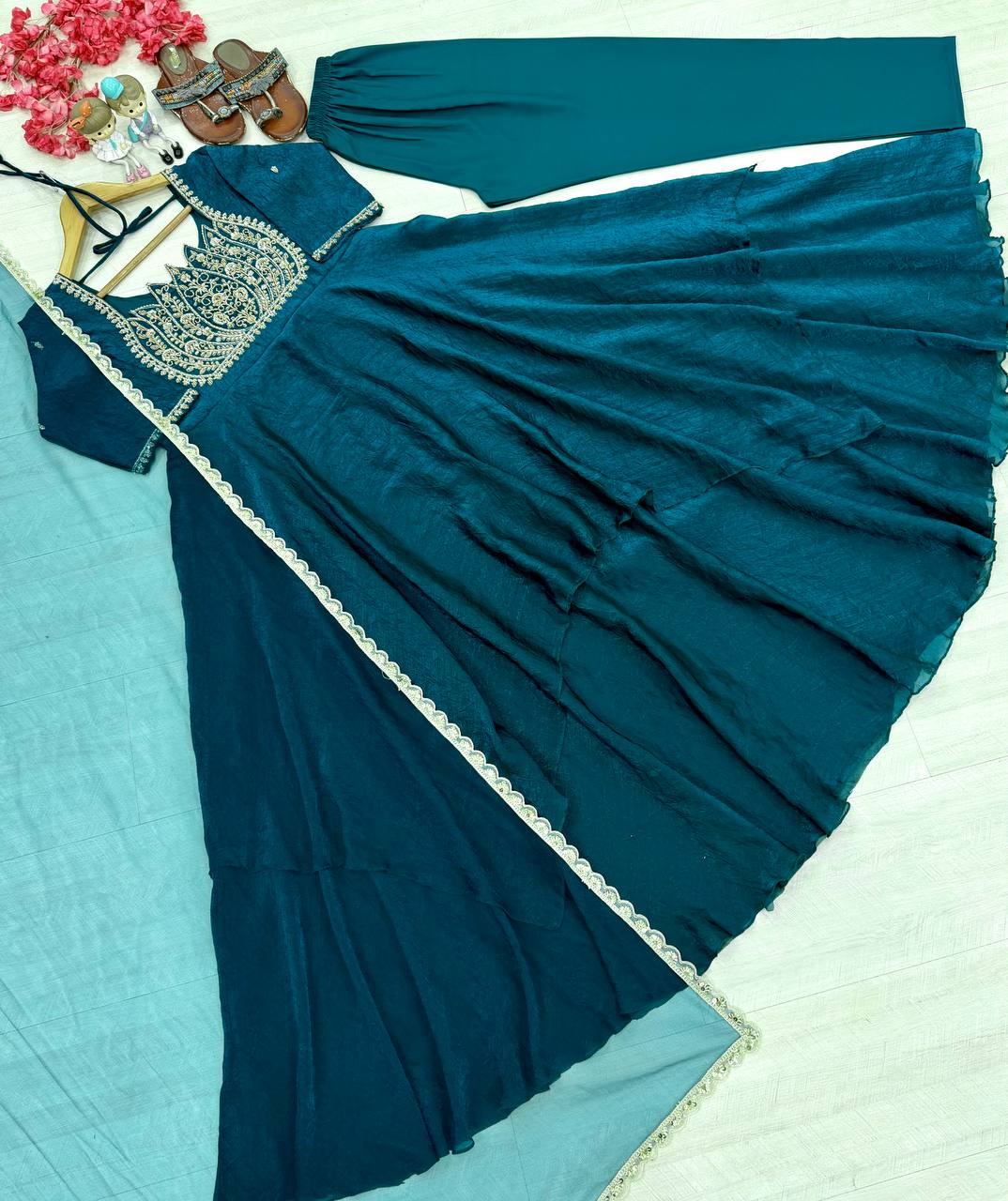 Naayra Lotus Neck Gown with Beadwork, Sequin Embroidery & Butterfly Net Dupatta, Diwali & Karwa Chauth Special