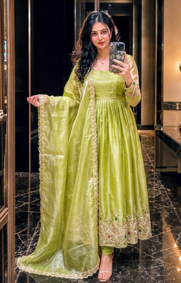Ziyana ZMY Stone & Sequins Embroidered Anarkali with Bottom & Dupatta