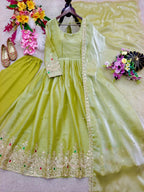 Ziyana ZMY Stone & Sequins Embroidered Anarkali with Bottom & Dupatta