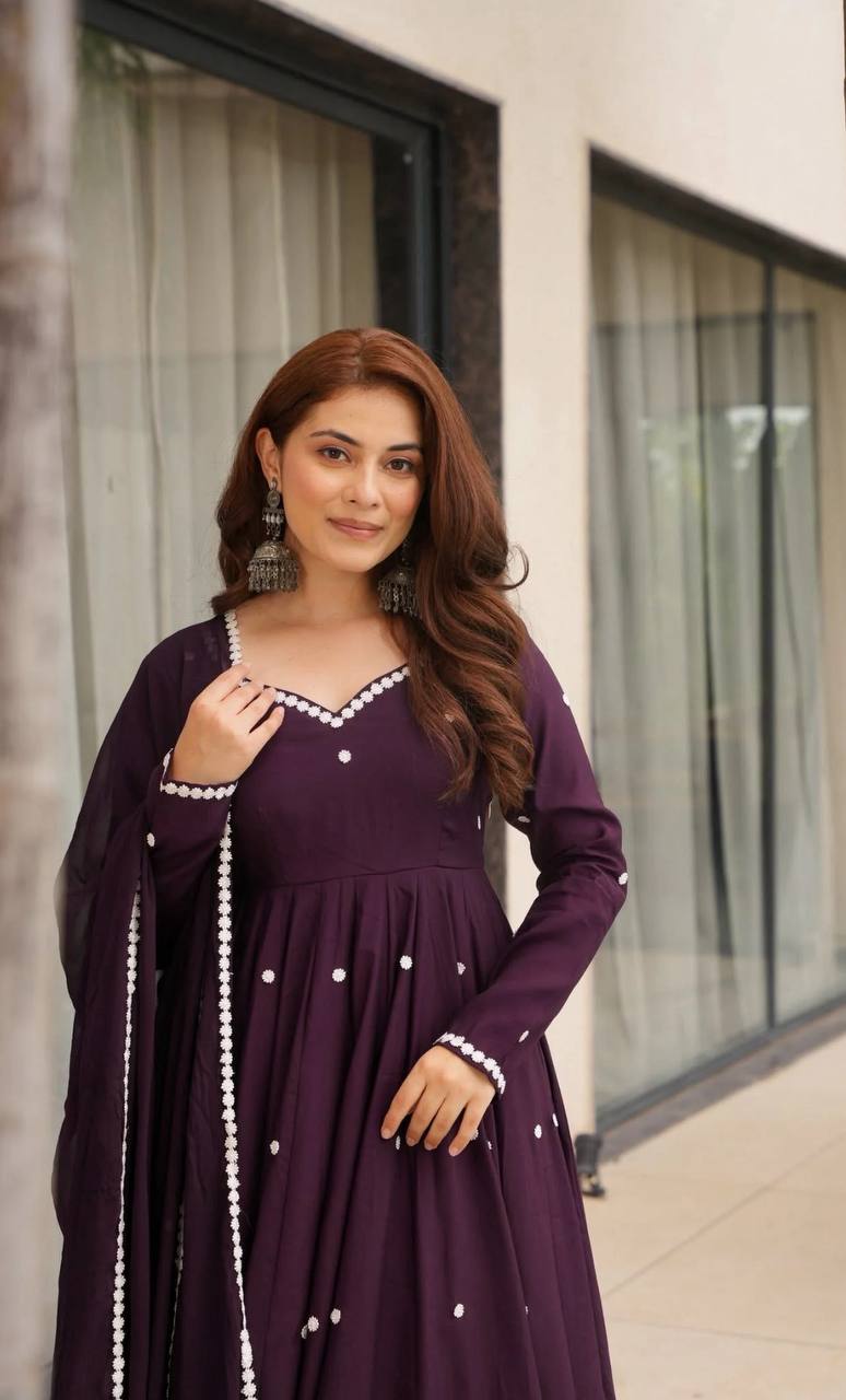 Women's Full Sleeve Embroidered Anarkali Suit for Festive Wear