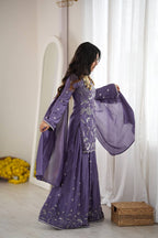Inaya Premium Chinon Silk Cut Dana Beaded Palazzo Suit Set with Sequin Detailing