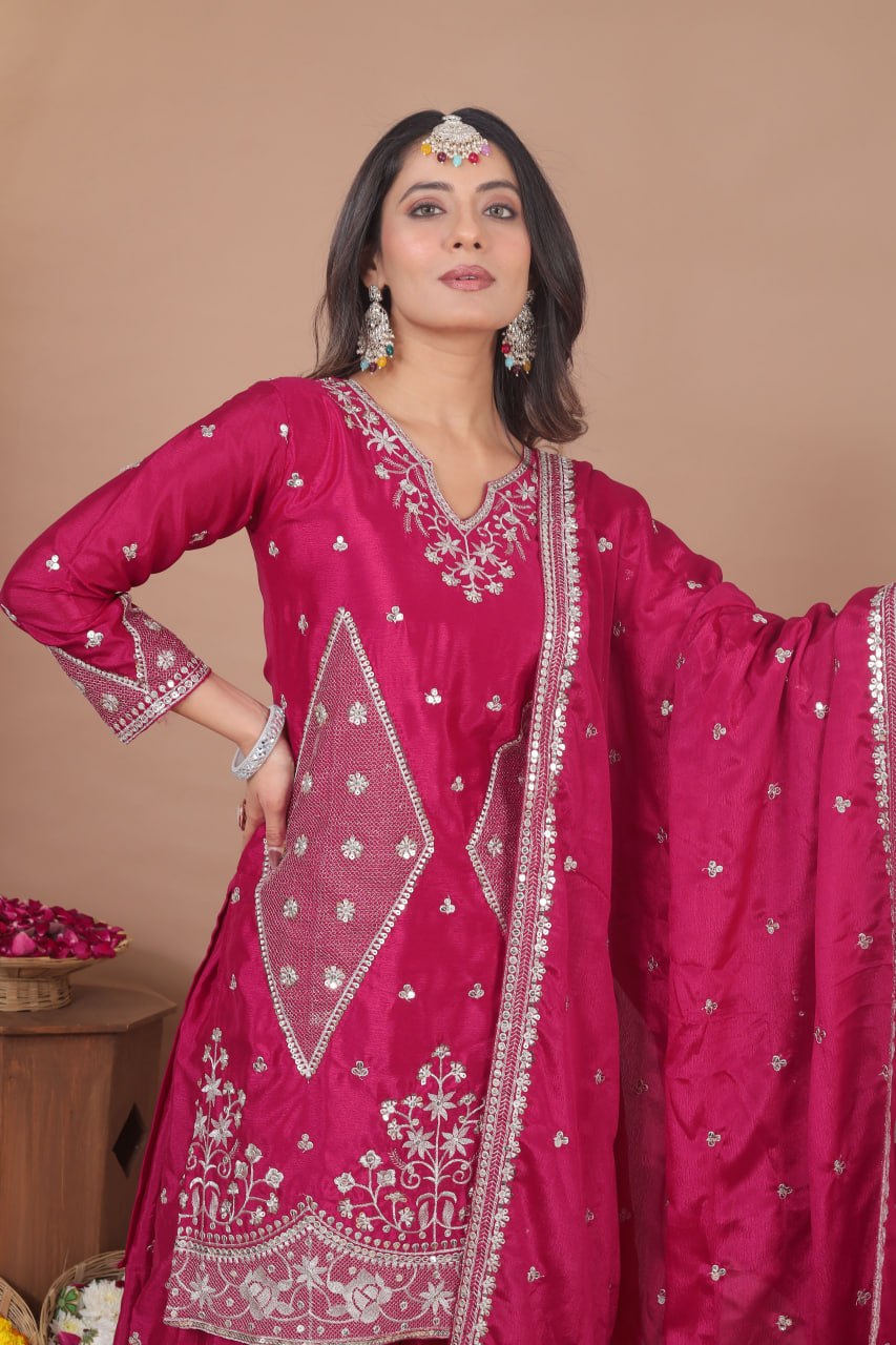 Mehera Chinon Sequins Embroidered Sharara Suit with Dupatta