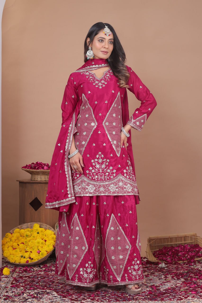 Mehera Chinon Sequins Embroidered Sharara Suit with Dupatta
