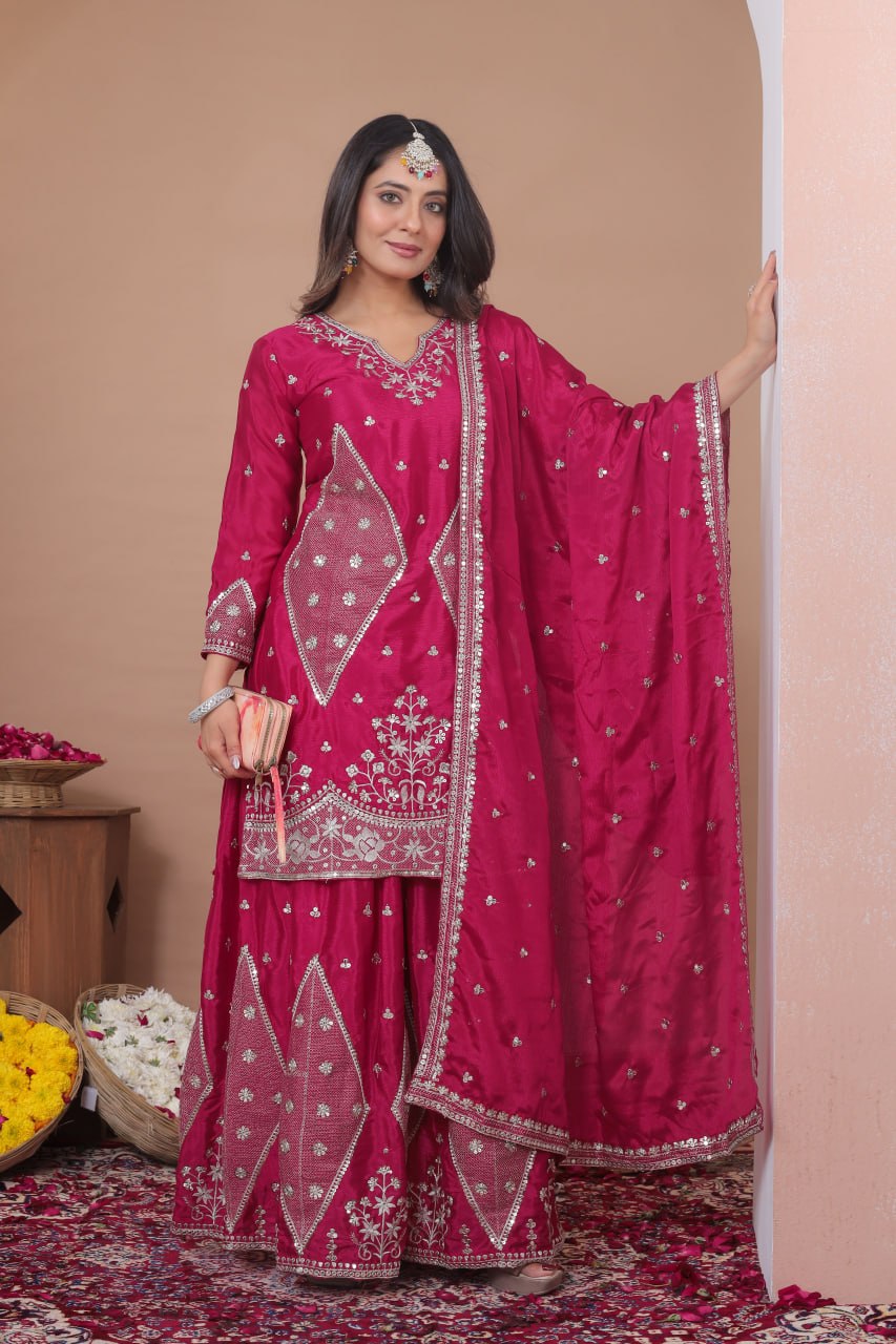Mehera Chinon Sequins Embroidered Sharara Suit with Dupatta