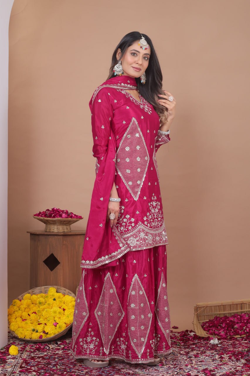 Mehera Chinon Sequins Embroidered Sharara Suit with Dupatta