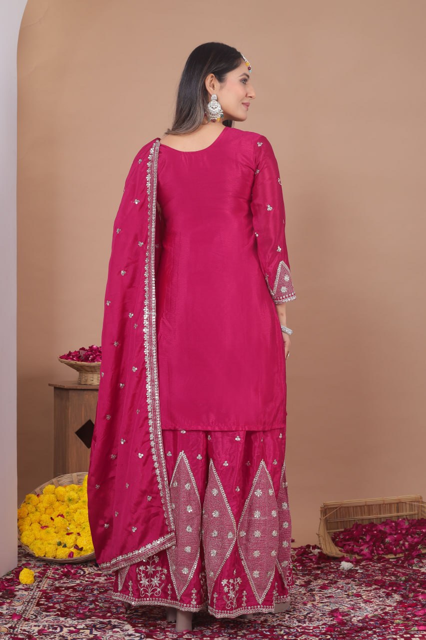 Mehera Chinon Sequins Embroidered Sharara Suit with Dupatta