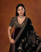 Luxury Velvet Embroidered Gown with Heavy Stone & Sequin Work, 4 Meter Flair, Dori Neck & Matching Dupatta