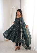 Aarvika Heavy Crunchy Silk Jacquard Butti Anarkali Gown with Chanderi Dupatta