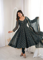 Aarvika Heavy Crunchy Silk Jacquard Butti Anarkali Gown with Chanderi Dupatta