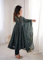 Aarvika Heavy Crunchy Silk Jacquard Butti Anarkali Gown with Chanderi Dupatta