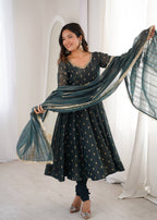Aarvika Heavy Crunchy Silk Jacquard Butti Anarkali Gown with Chanderi Dupatta
