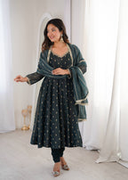 Aarvika Heavy Crunchy Silk Jacquard Butti Anarkali Gown with Chanderi Dupatta