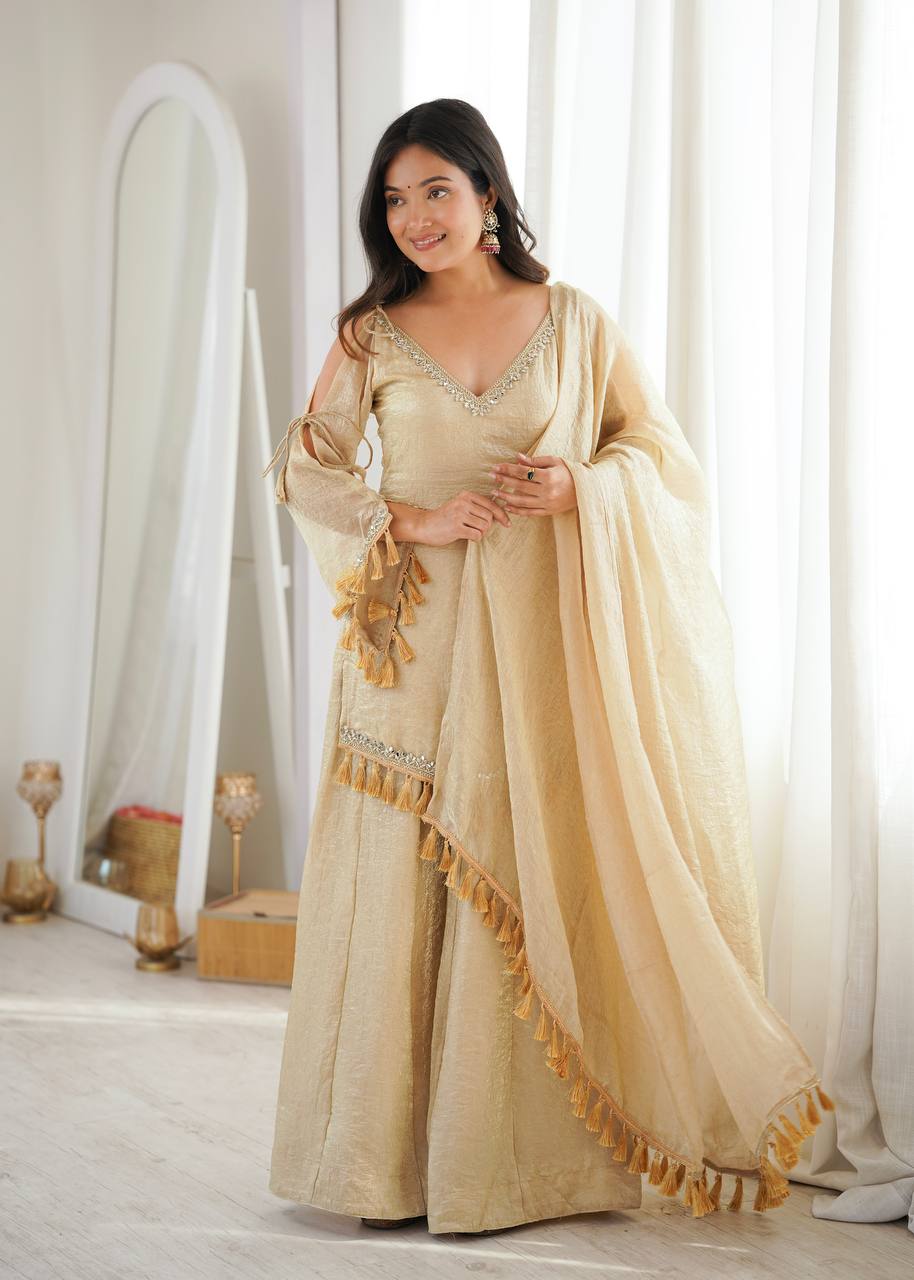 Zarisha Doremon Crush Mirror Lace Kurti Palazzo with Dupatta Set