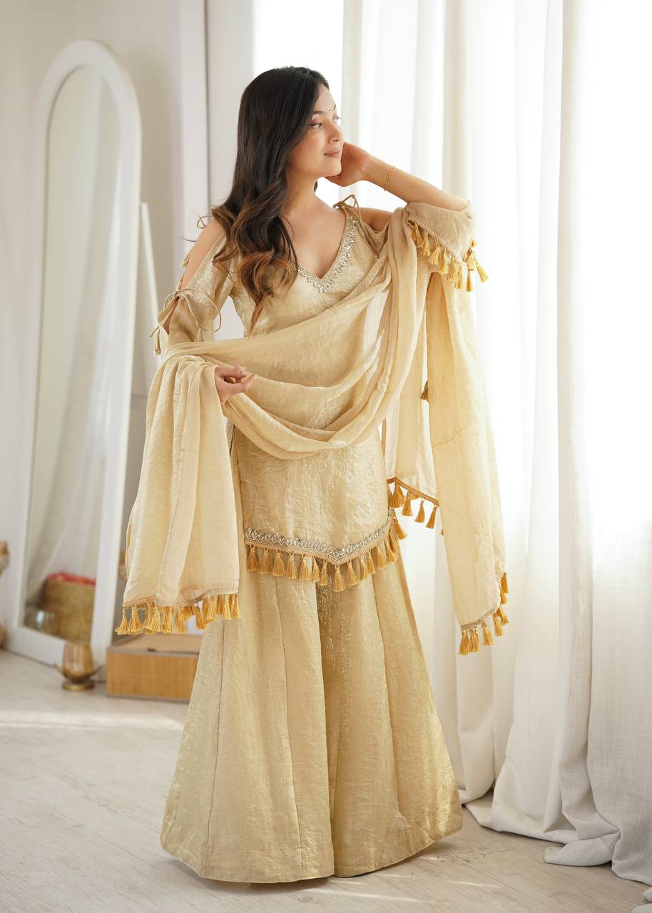 Zarisha Doremon Crush Mirror Lace Kurti Palazzo with Dupatta Set
