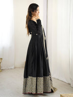 Meherbaan Chinon Anarkali Suit with Thread & Sequin Work, Dori Latkan Detailing & Lace Border Dupatta
