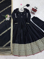 Meherbaan Chinon Anarkali Suit with Thread & Sequin Work, Dori Latkan Detailing & Lace Border Dupatta