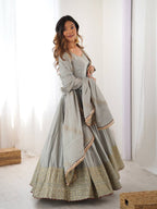 Meherbaan Chinon Anarkali Suit with Thread & Sequin Work, Dori Latkan Detailing & Lace Border Dupatta