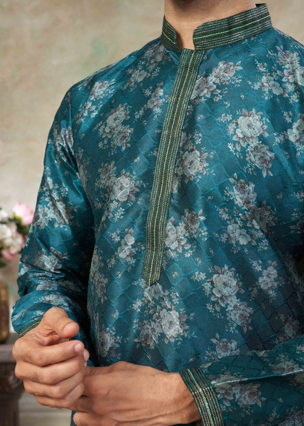 Men’s Premium Silk Digital Print Kurta Set with Pintex Work