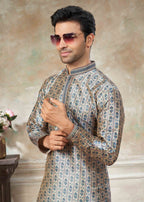Men’s Premium Silk Digital Print Kurta Set with Pintex Work