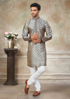 Men’s Premium Silk Digital Print Kurta Set with Pintex Work