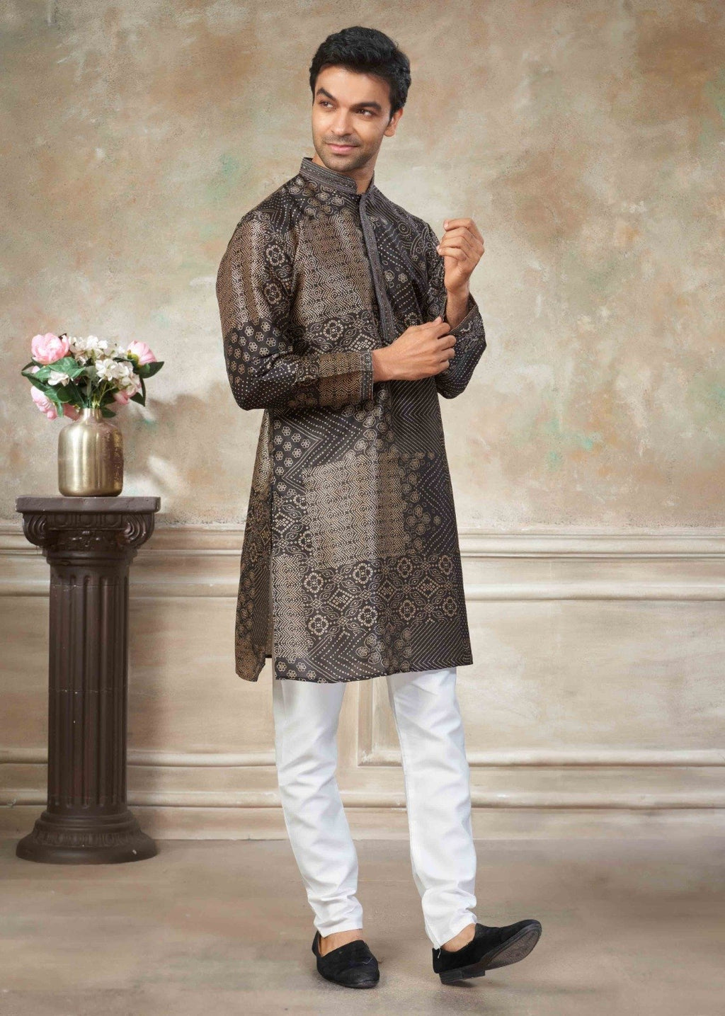 Men’s Premium Silk Digital Print Kurta Set with Pintex Work